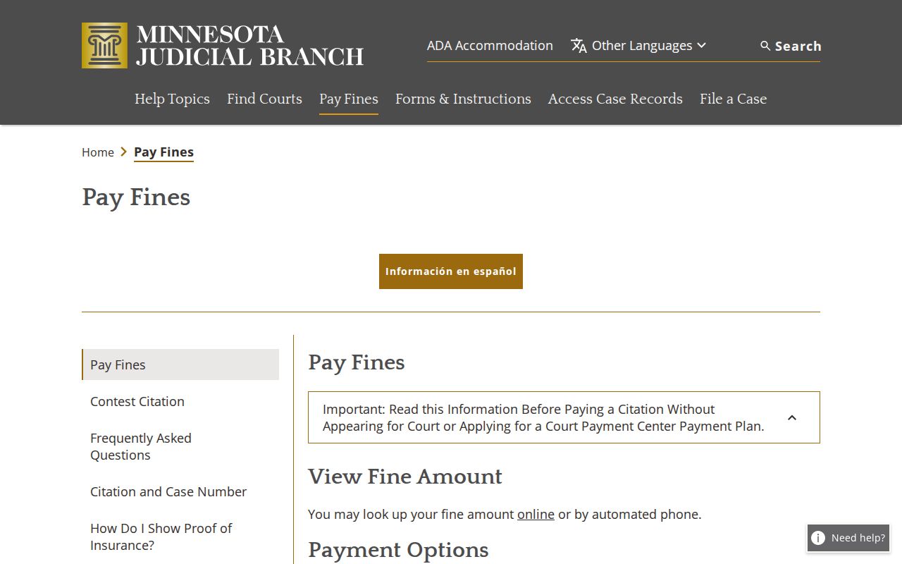 Ramsey County warrant records page showing court payment methods and the failure to appear warning