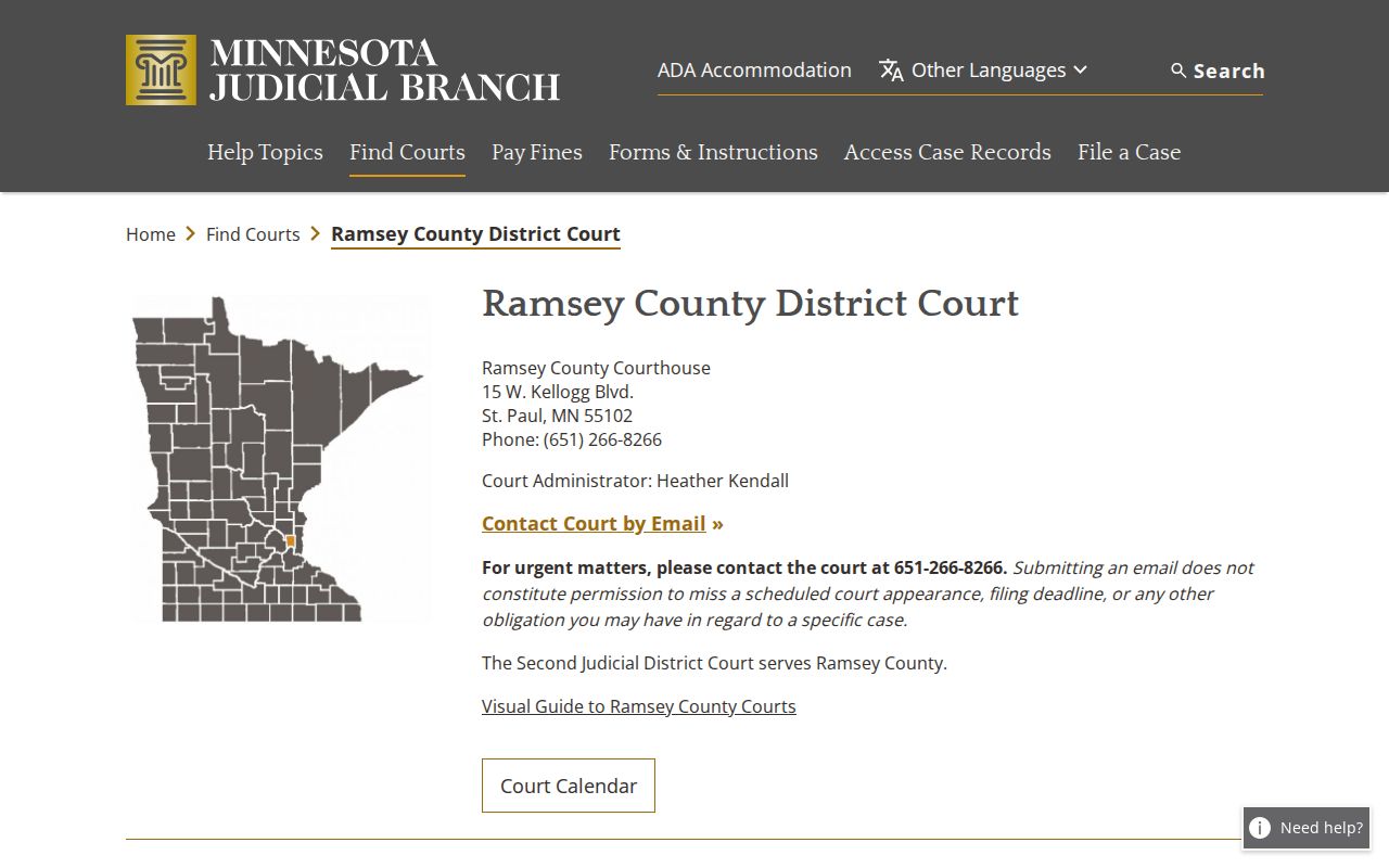 Ramsey County warrant records page for the district court administrator and court offices