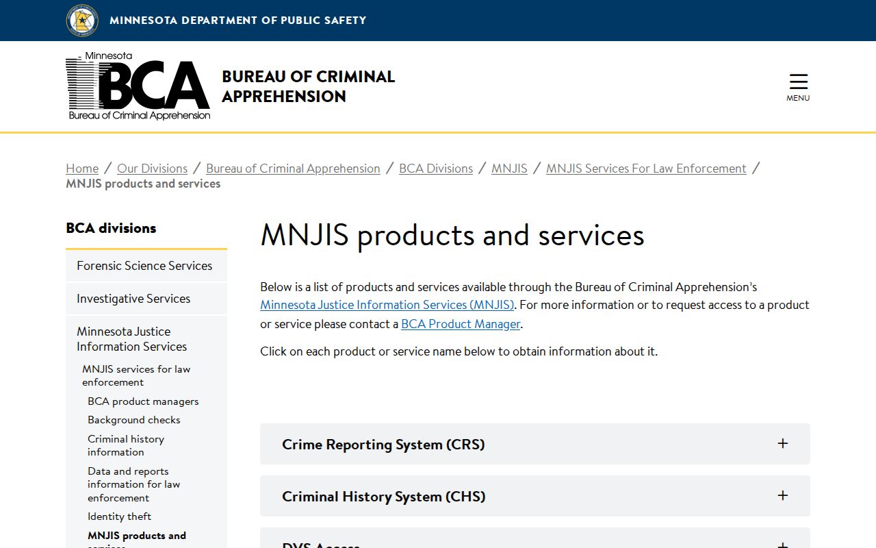 Ramsey County warrant records page listing the law-enforcement-only MNJIS warrant service