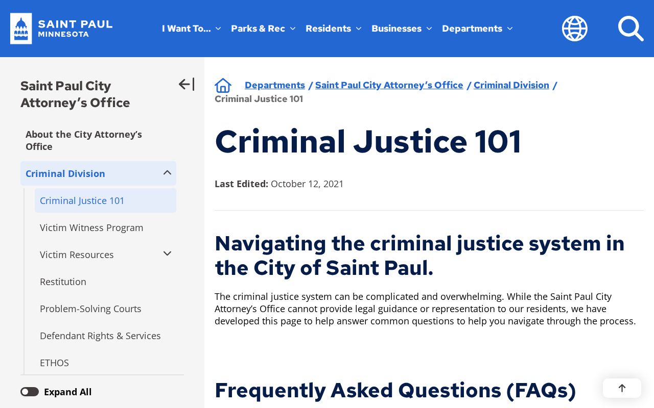St. Paul warrant records page showing the city attorney criminal division routing warrant questions to Ramsey Court